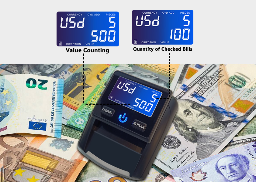 Money Checking Money Detector Bill Counter Cashing Counting Financial Equipment Portable Banknote Counterfeit Detector with Mg IR Bill Detection