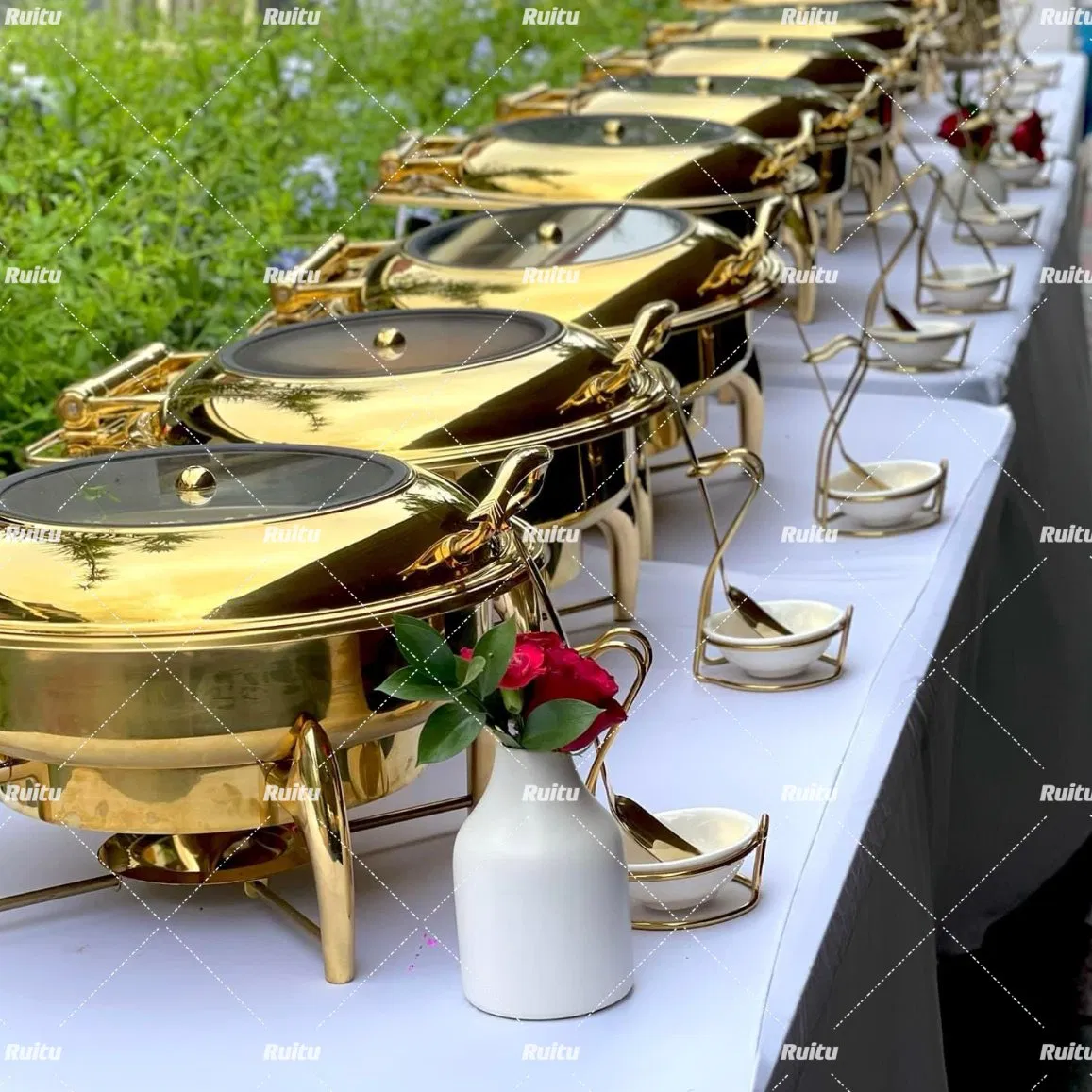 Buffet Catering Equipment Economy Roll Top Chaffin Dishes with Glass Window 9L Stainless Steel Chafing Dish Party Wedding Food Warmer Golden Chaffing Dishes