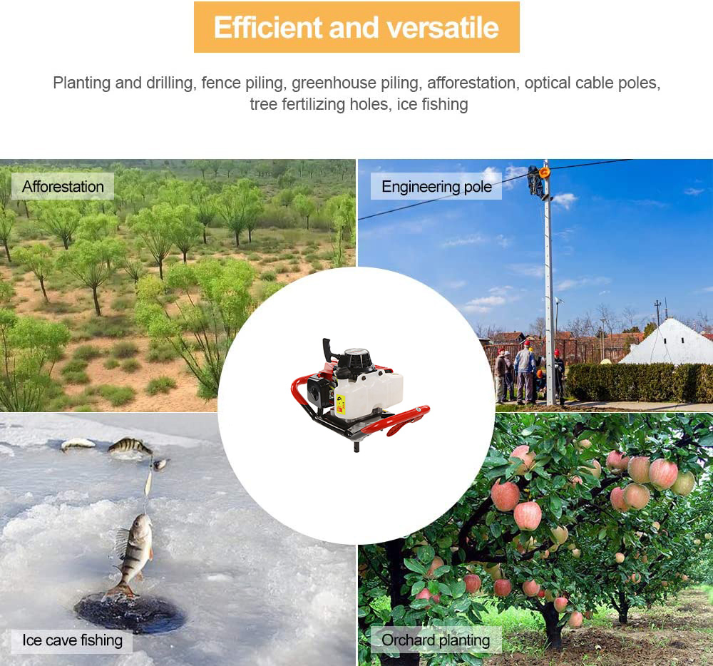 196cc Agricultural High Power Gasoline Drilling Tools Earth Auger Drilling Machine 4 Stroke Power Head Heavy Duty Ground Drill