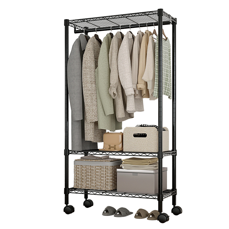Indoor Metal Clothes Dryer Rack 3 Tiers Garment Shelf with Wheels for Livingroom or Laundry Room