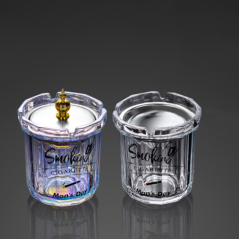 Innovative Ashtray with Glass Preventing Surface Scratches and Glass Circular Ashtray