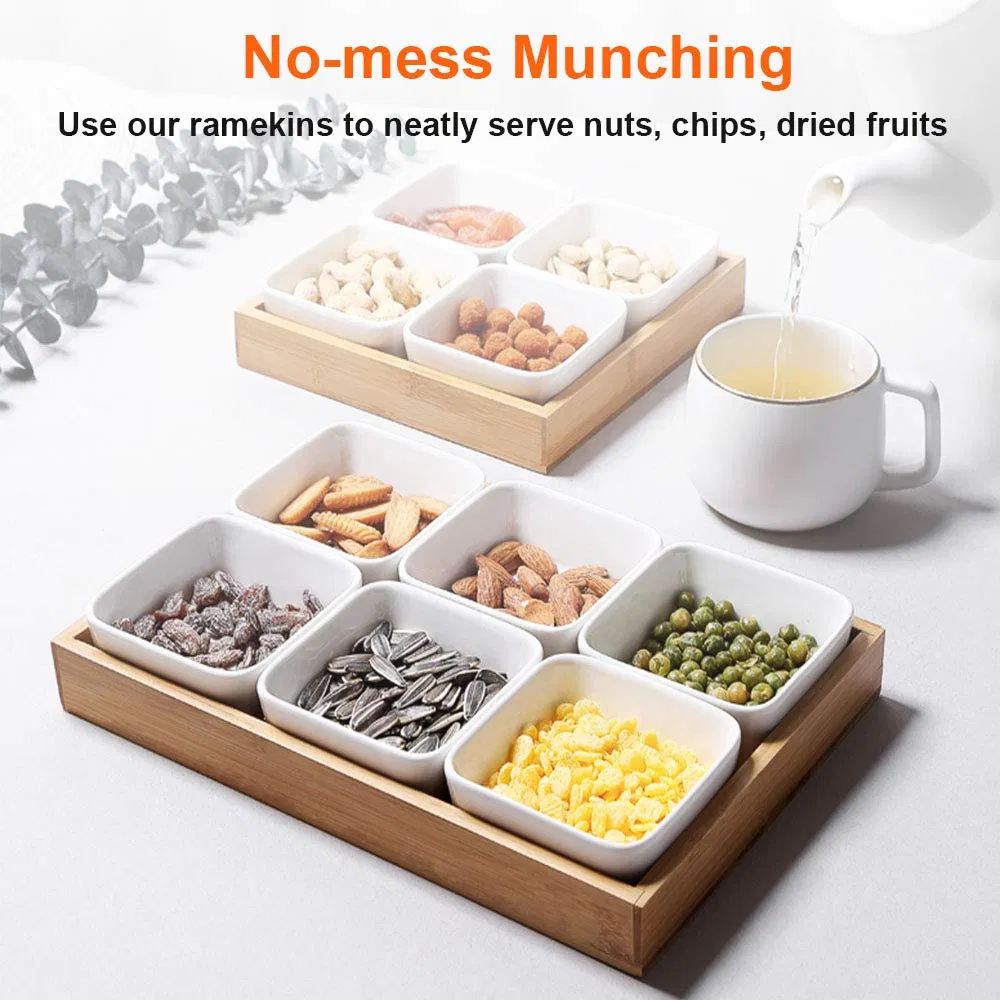 Bamboo Snack Storage Tray Creative Multi Grid Fruit Dessert Plates Multifunction Mini Ceramic Foods Classify Snack Dishes