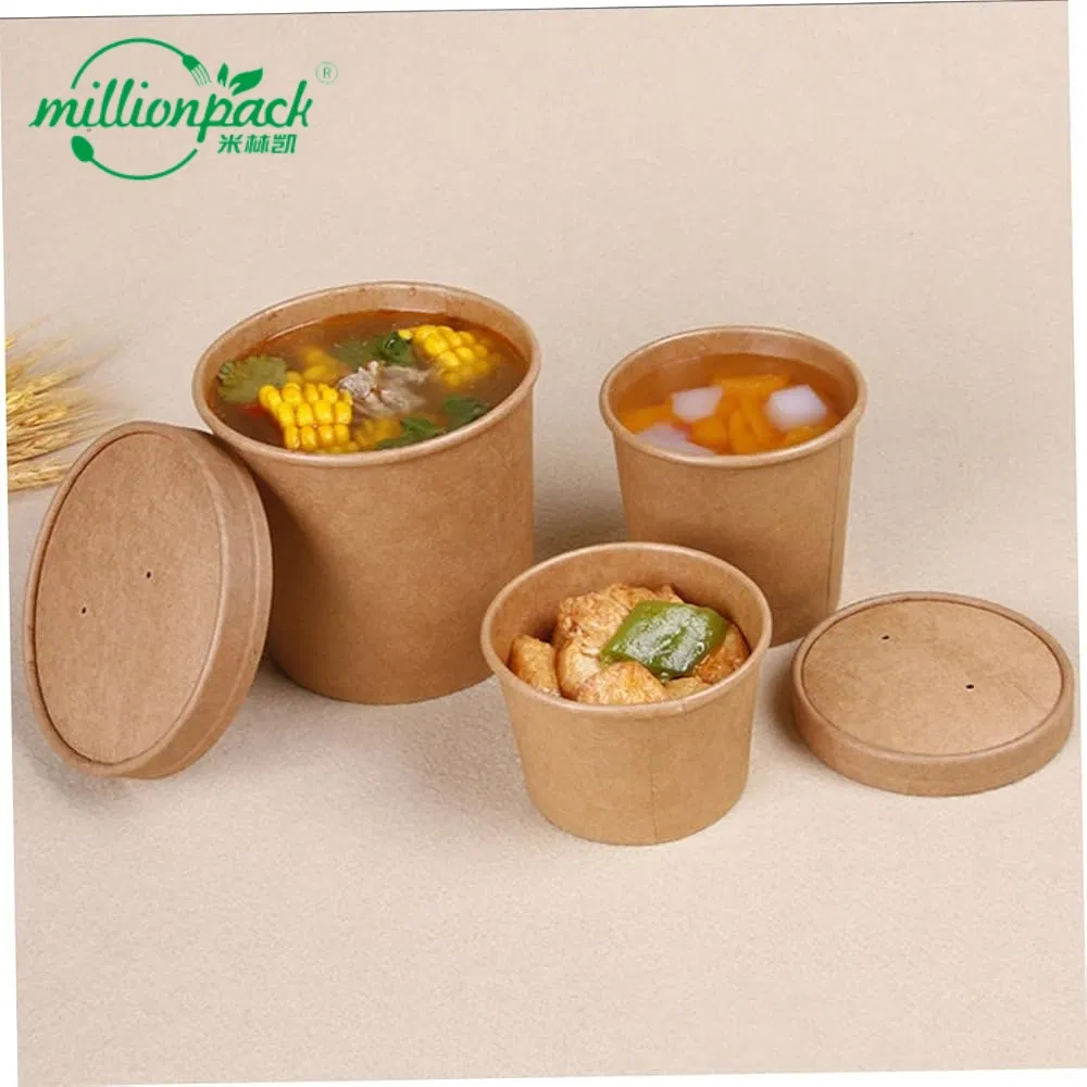 Kraft Paper Soup Cup Biodegradable Container for Noodles Rice and Soup