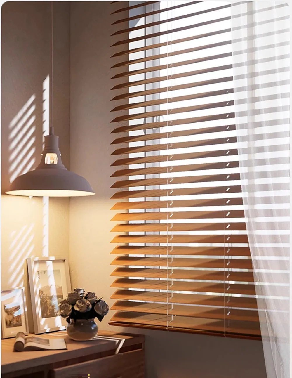 Eco-Friendly Custom Width Venetian Wooden Blinds Home Elegant Decorated Window Blinds