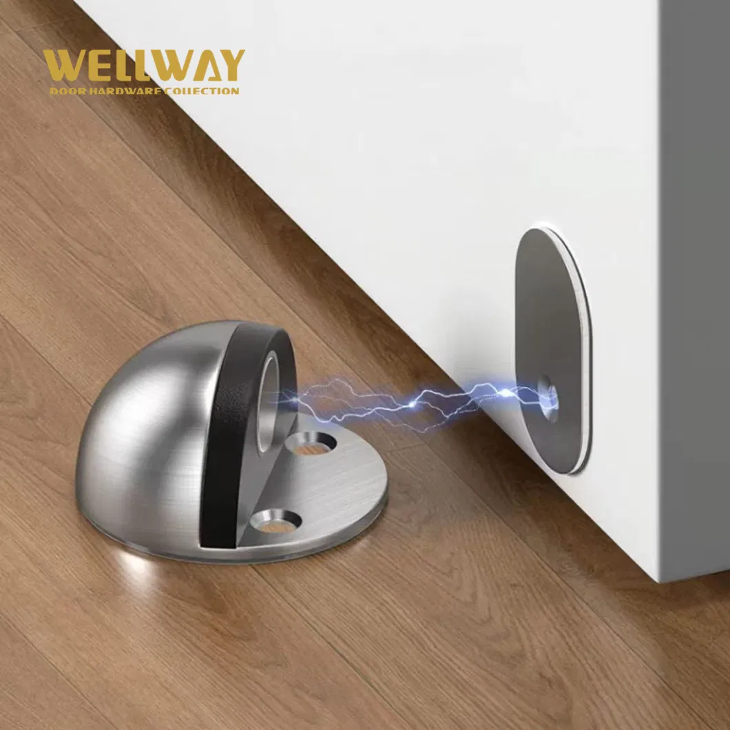 Zinc Alloy Half Moon Floor Door Stopper with Brushed Finish and Rubber Buffer for 3-20 mm Door Gap Interior Use - Ds-02-025