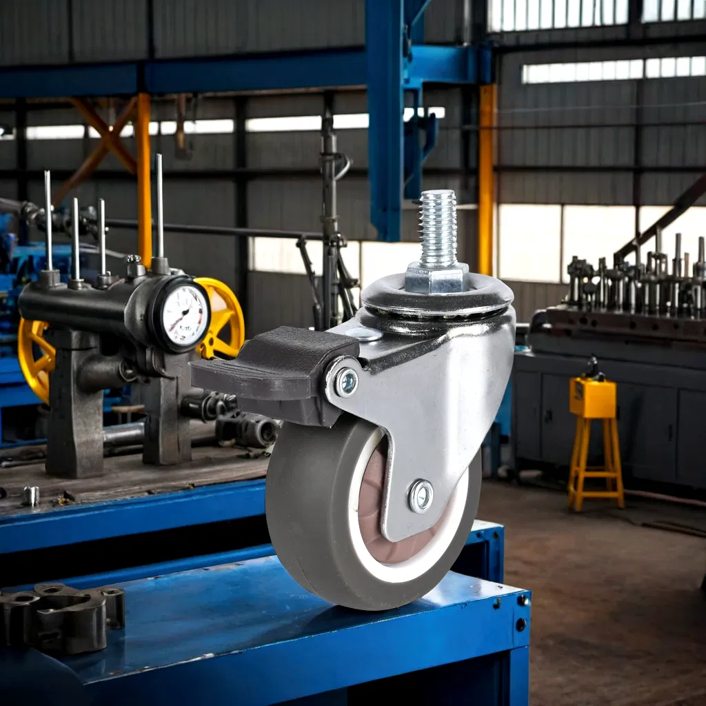 Heavy-Duty 1-Inch Rigid Swivel TPR Rubber Casters with Steel Plate