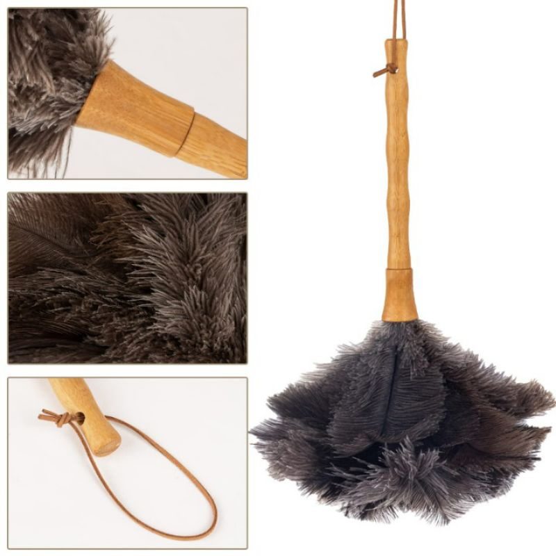 Wood Handle Reusable Fluffy Natural Cleaning Supplies Washable Ostrich Feather Duster