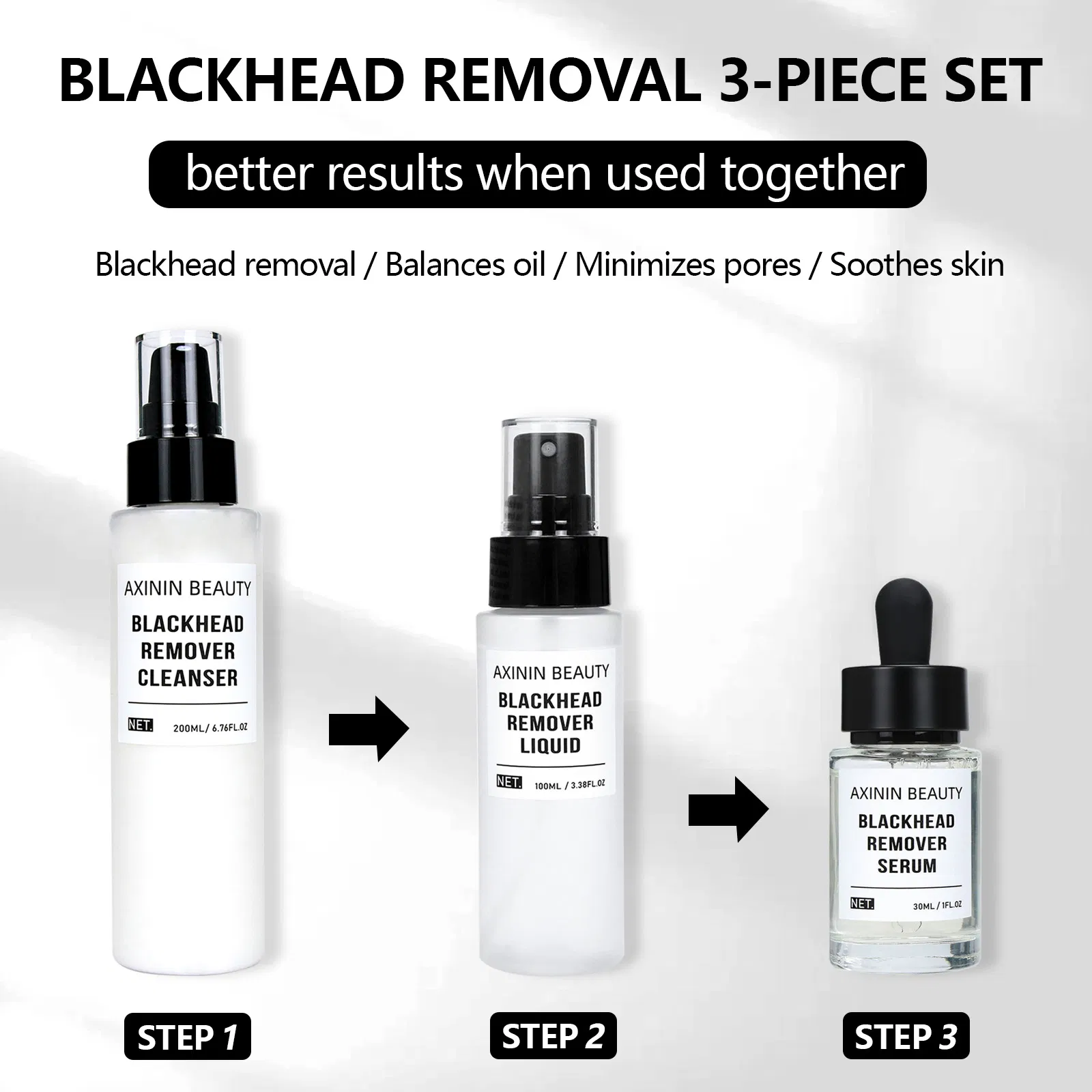 Beauty Cosmetics Skin Care Balances Oil Minimizes Pores Blackhead Remover Three-Piece Set