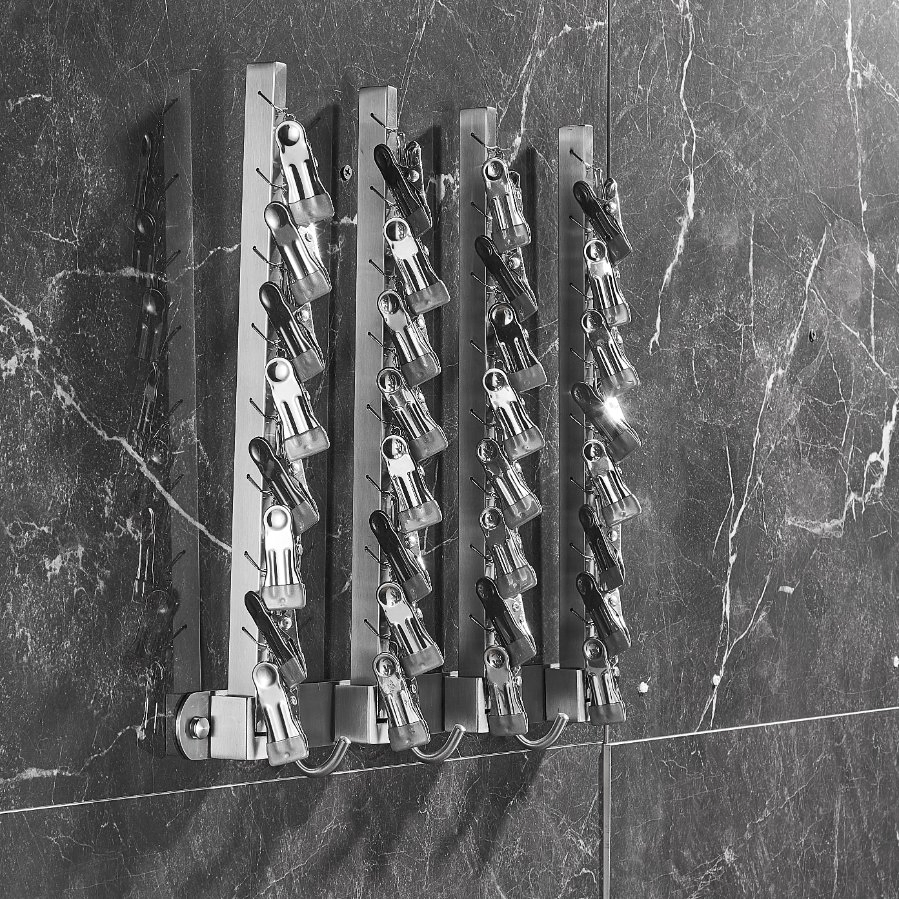 4 Foldable Towel Bar Stainless Steel Drying Rack with Sock Clip