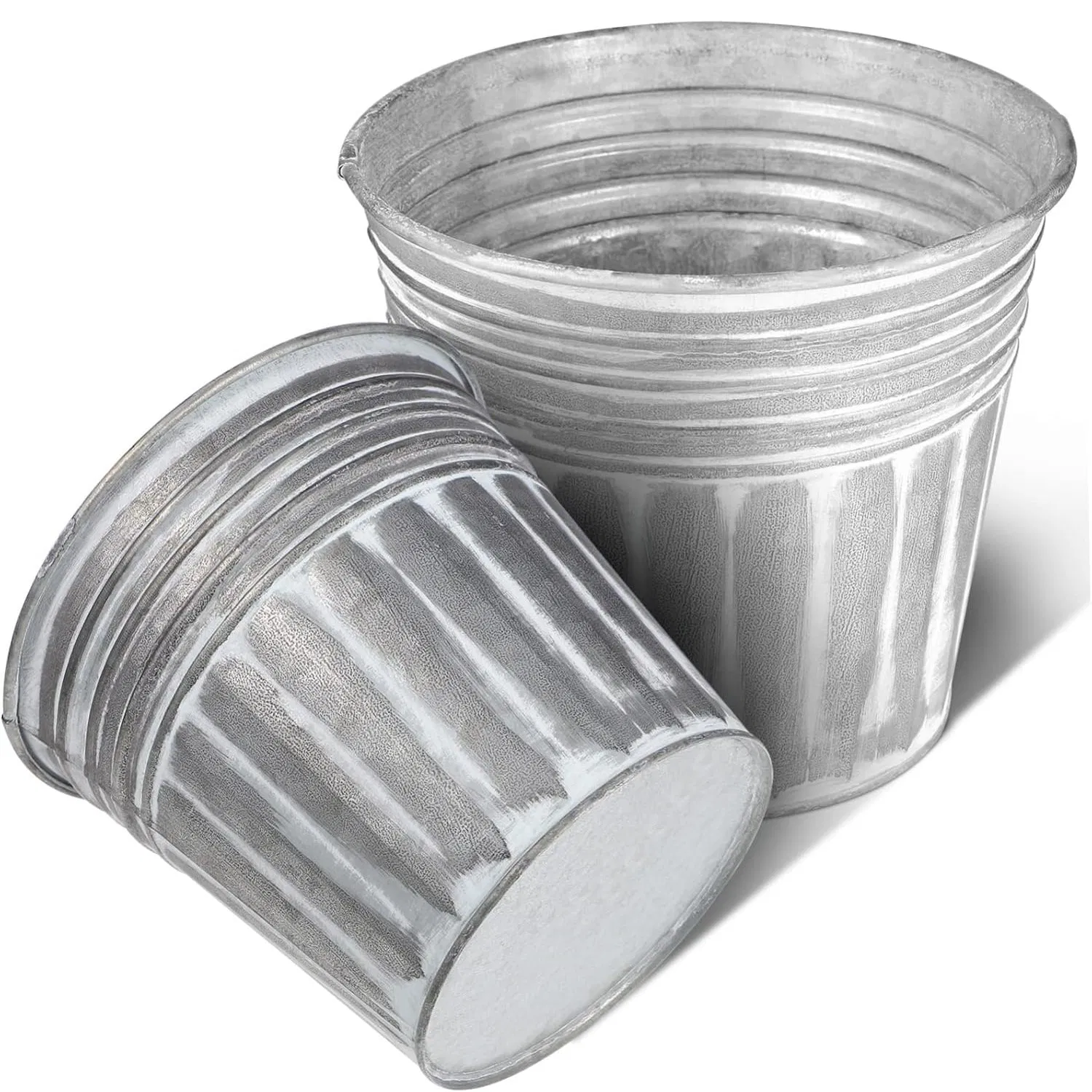 Rustproof Tin Galvanized Silver Metal Rustic Plant Pots