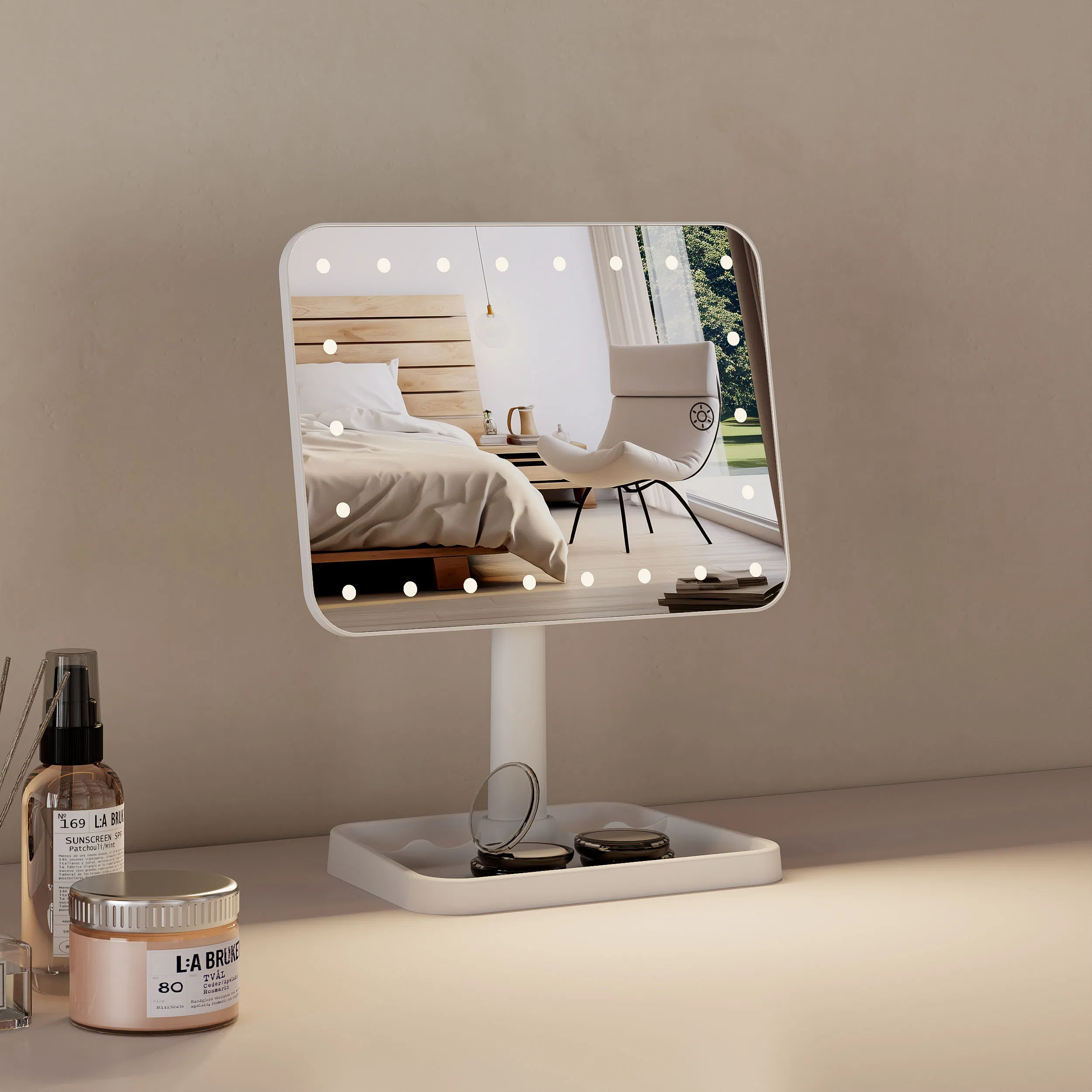 3 Color Lighting Brightness Adjustable Portable Table Lighted Vanity Beauty Make up Cosmetic Mirror with LED Lights