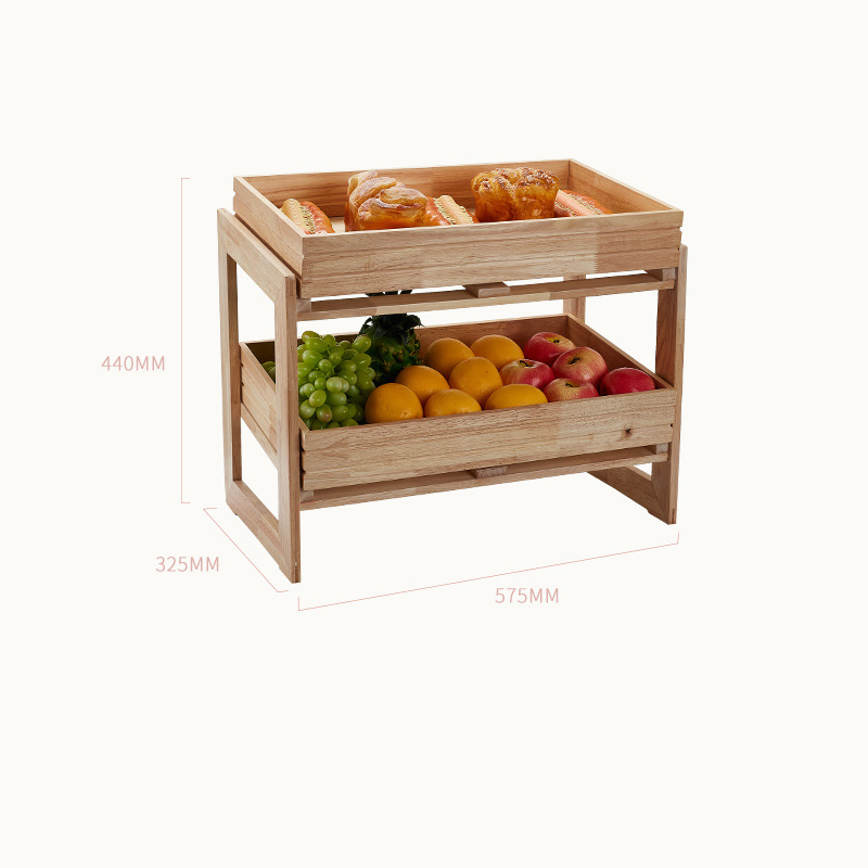 Solid Wood Bread Fruit Display Rack, Bread Frame, Cutting Board Tray, Double-Layer Shelf, Storage Basket, Hotel Buffet Special