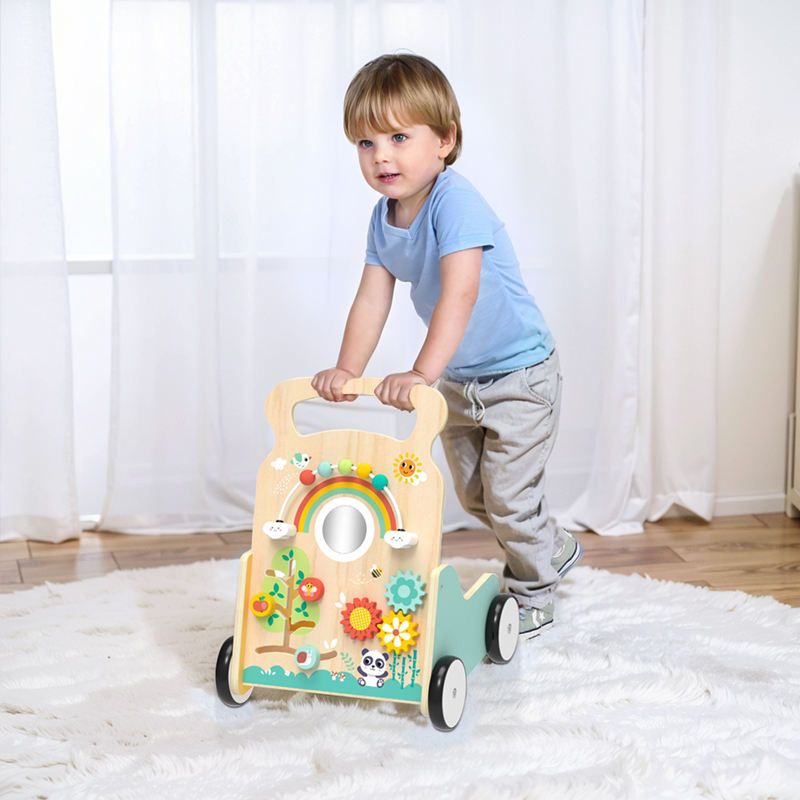 Wooden Baby Walker Multi-Functional Activity Center Bead Maze Pull and Push Cart Baby Learning Walk