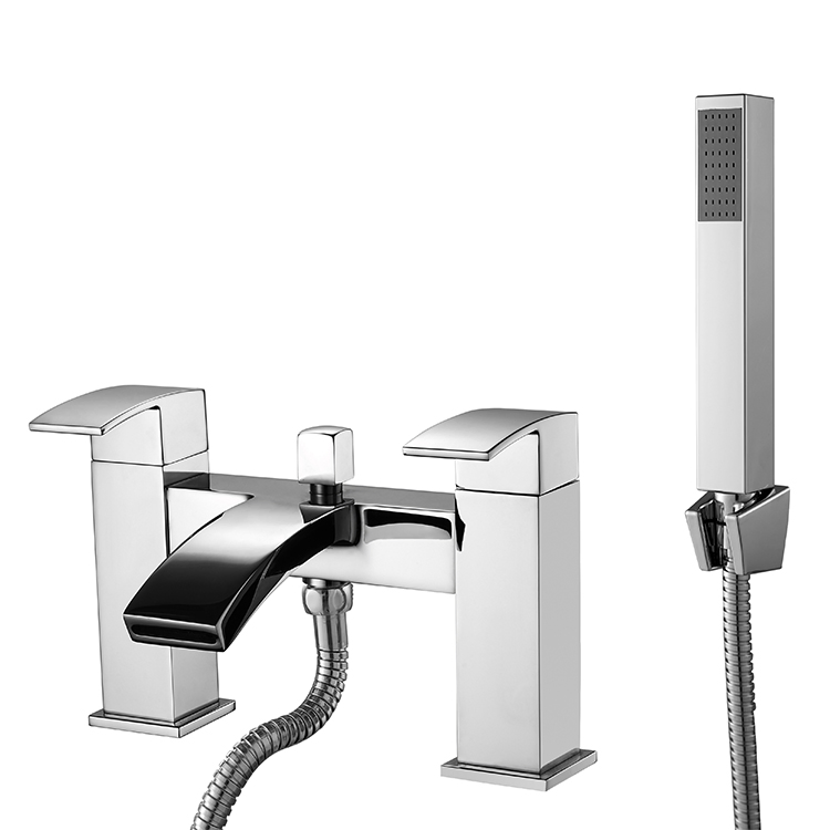Sanipro Luxury Dual Handle Mixer Basin Taps Chrome Surface Brass Waterfall Bathtub Faucet, Bath Shower Set with Hand Spray