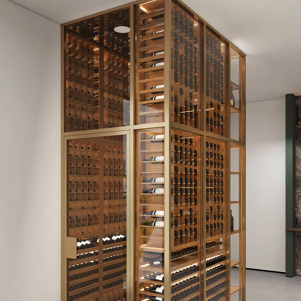 Customizable Cella Wine Tower with Golden Frame Design