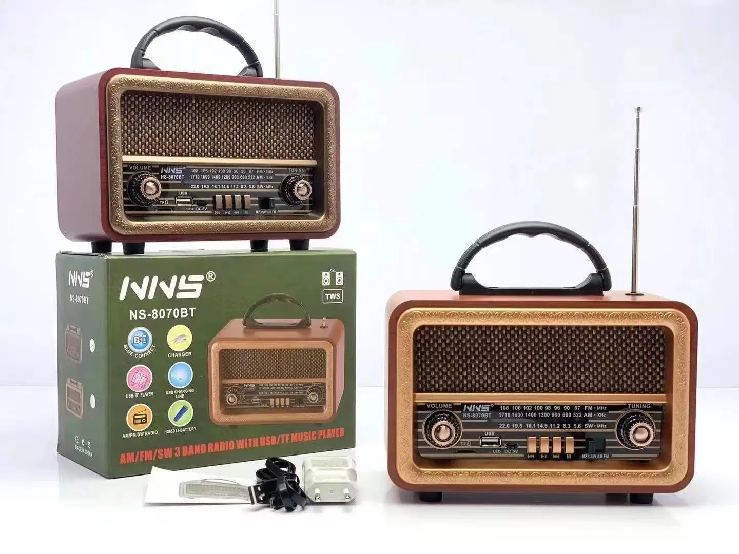 Ретро радио NS-8070BT с Bluetooth, деревянный корпус