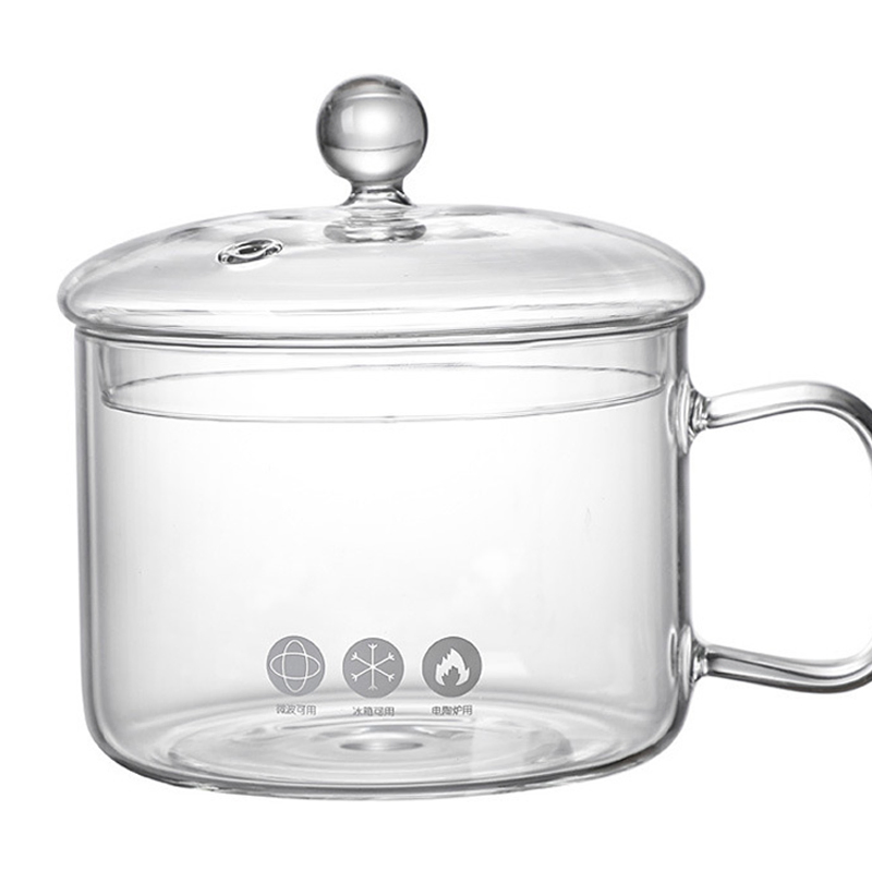 Stove Top Safe Glass Bowl with Handle Microwavable Glass Pot