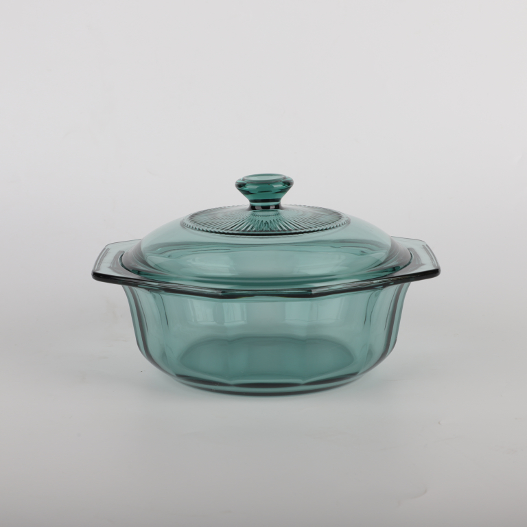 Wholesale Transparent Colored Green Blue Amber Grey Glass Plate Set with Soup Pot and Bowls for Wedding Microwave Oven Safety