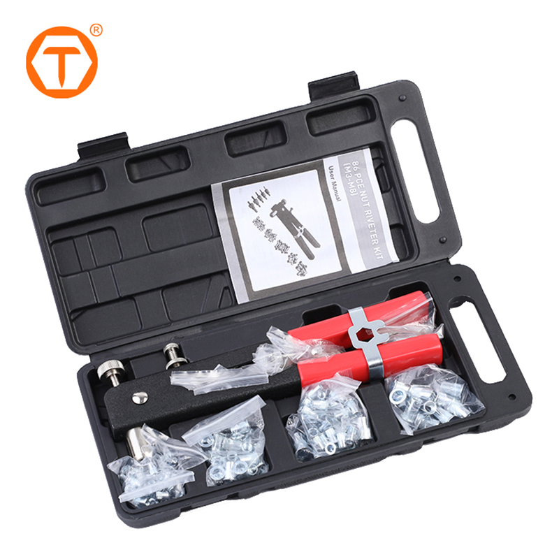106 Piece Threaded Insert Rivet Kit Set M3-M8 Riveting Nuts Hand Riveter Gun Tool Set
