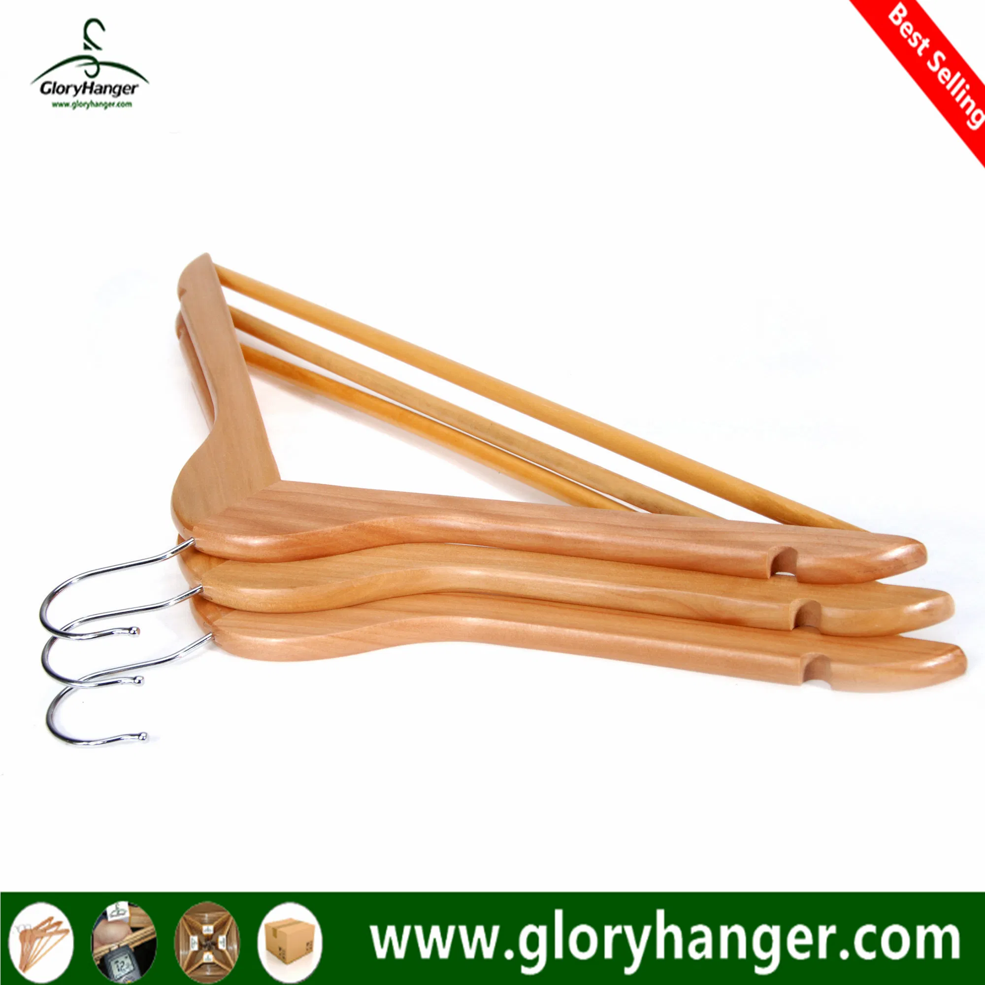 A Grade Wholesale Top Wooden Clothes Hanger for Man Garment Furniture Hanger with Bar