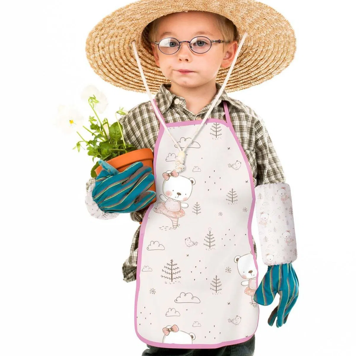 Children's Apron and Sleeve Set, Waterproof and Oil-Proof Printed Apron Two-Piece Set, Kitchen Apron and Sleeve Set