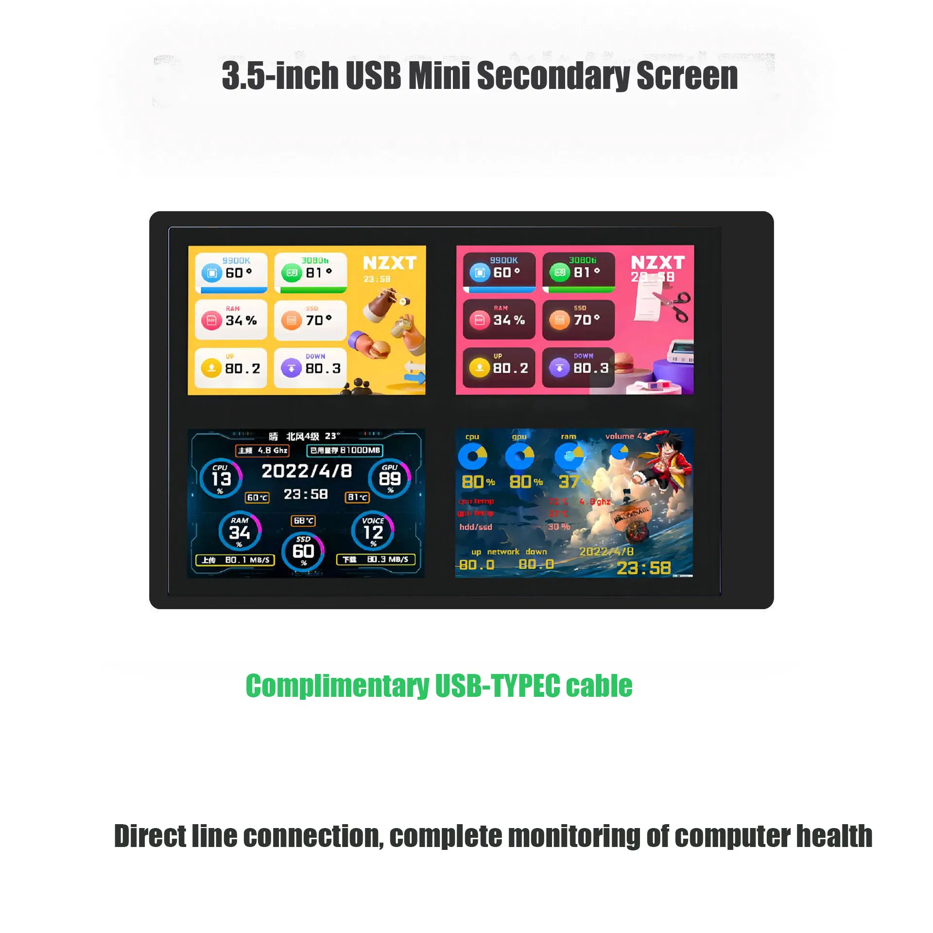 China Factory Gaming LCD Machine Monitor Secondary Screen Accessoir Machine Monitor CPU Temperature Status Machine Monitor 3.5 Inch TFT LCD Display Together