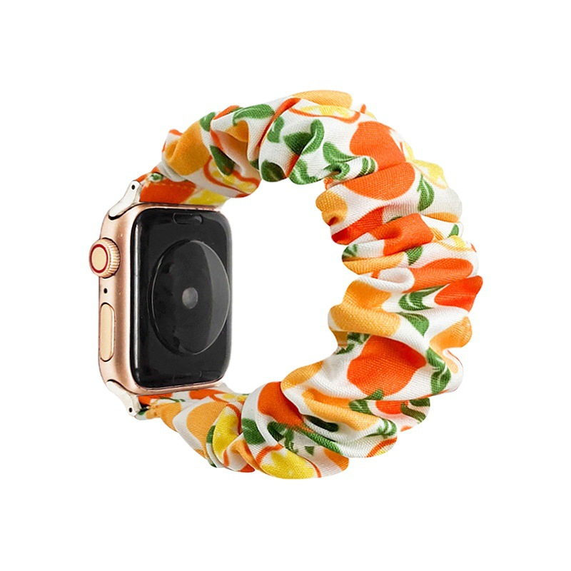 in Stock for Apple iWatch New Strap European and American Leopard Print Fabric Hair Tie Strap with Stainless Steel Buckle
