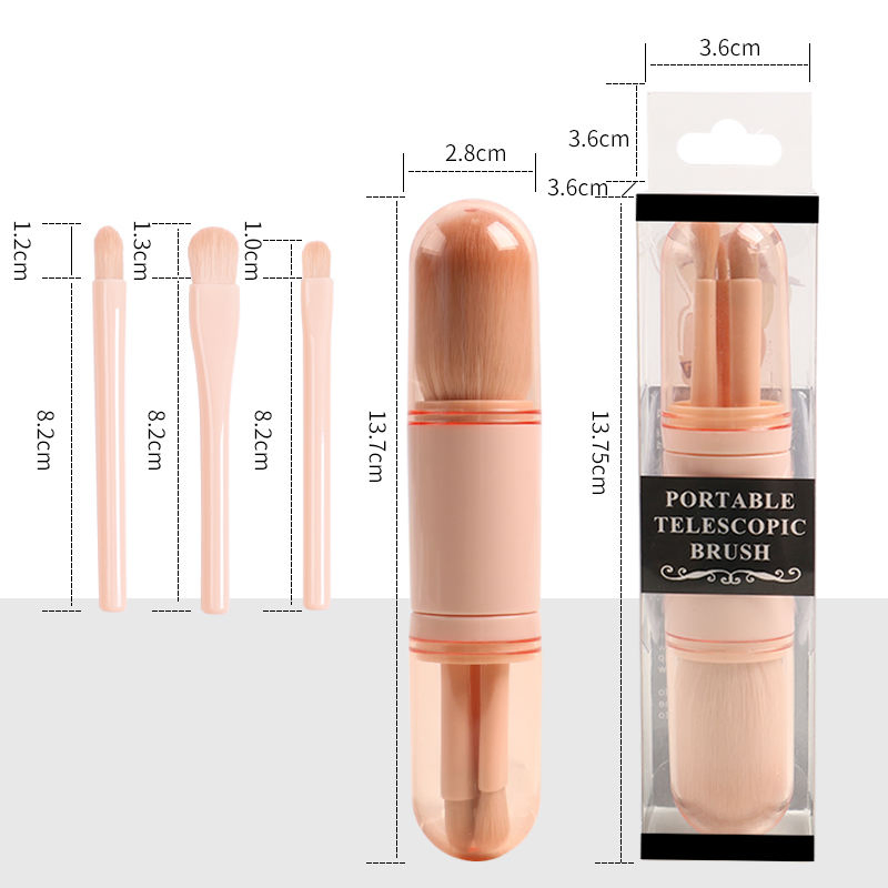 Customized Logo Vegan Synthetic Hair Powder Eyeshadow Smudge 4-in-1 Travel Makeup Brush Set