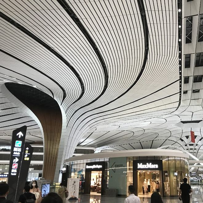 Wave Ceiling Aluminum Profile Baffle Ceiling Wooden Color