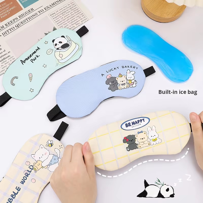 Wholesale Cute Cartoon Pink Blue Comfortable Custom Polyester Travel Cute Smile Print Sleep Eye Mask Eye Shade