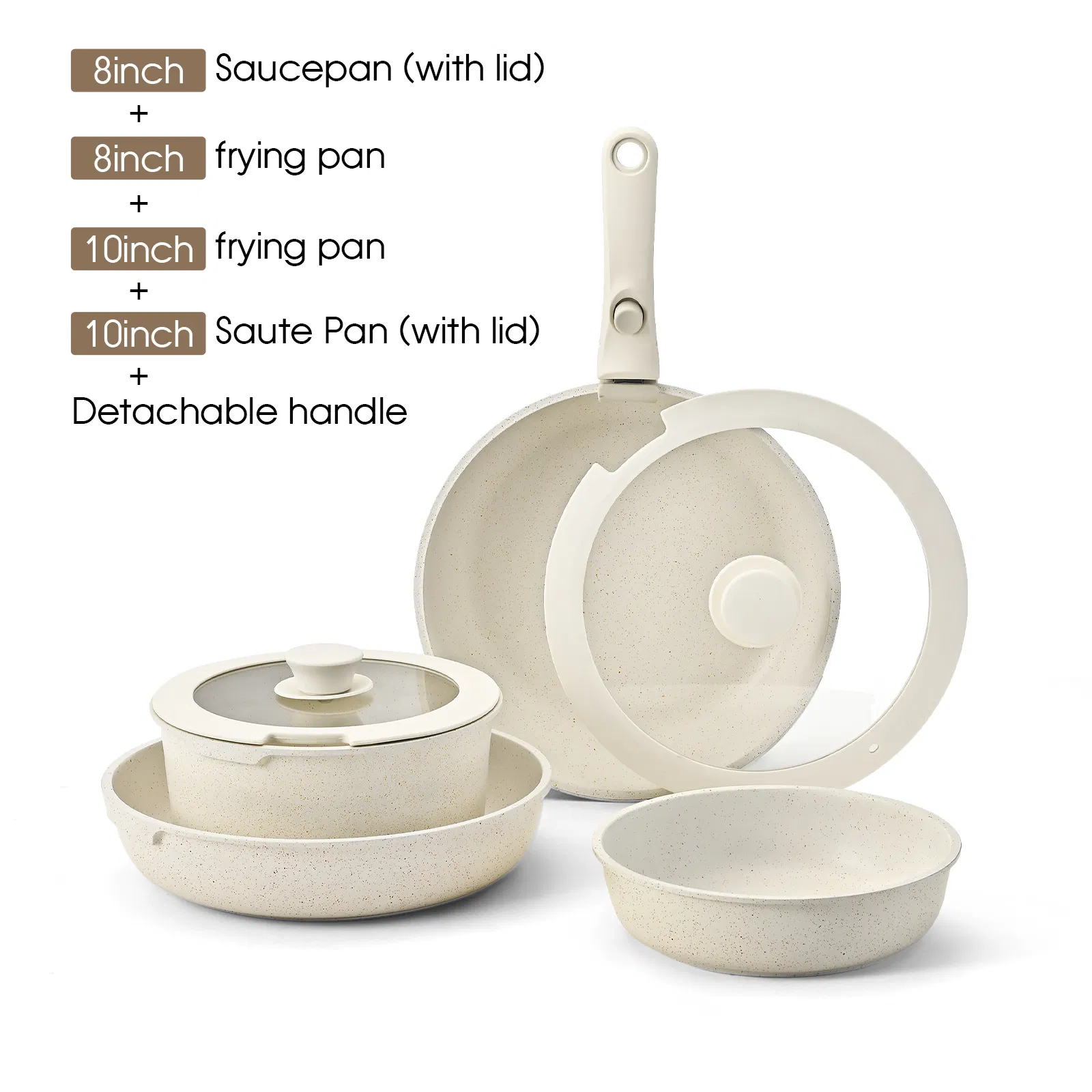 Ds-2953c 11-in-1 Pots and Pans Set Ceramic Cookware Set Detachable Handle Kitchen Cooking Set Removable Handles, Oven Safe, Stackable Non-Stick Pan Set