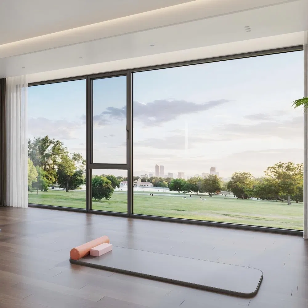 Алюминиевое окно с двойным стеклом и москитной сеткой