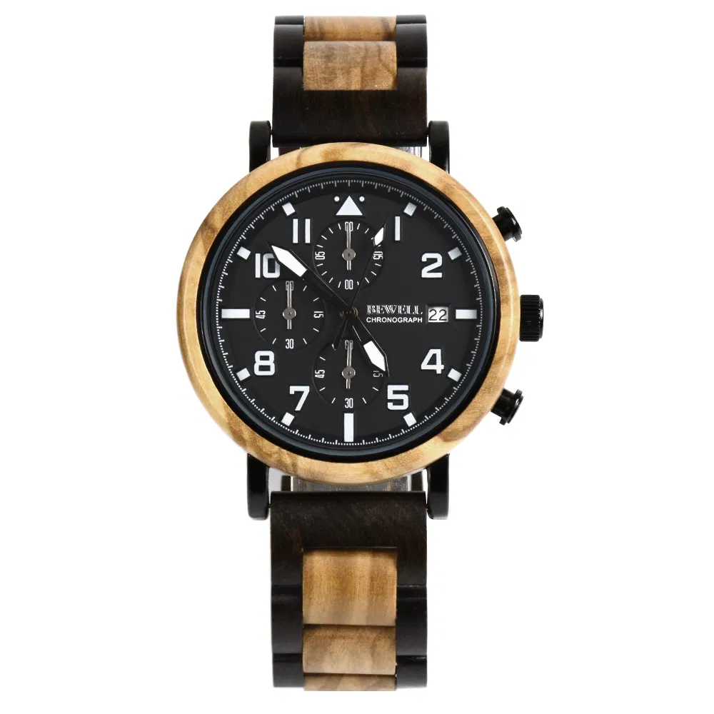 Bewell High Quality Metal & Wooden Watches Men Wrist Chronograph Wood Watch