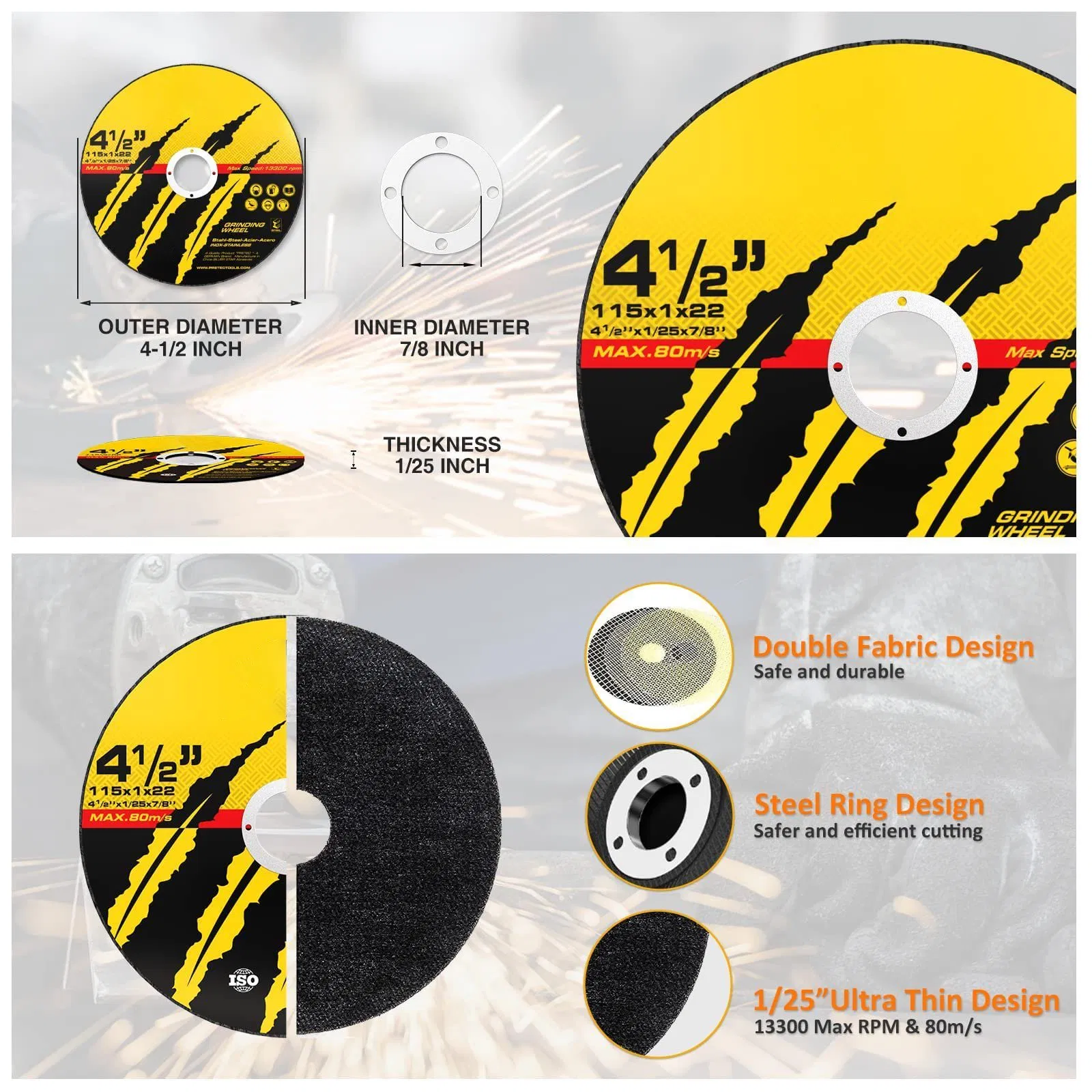 Отрезные круги 4.5 дюйма для металла, 25 шт