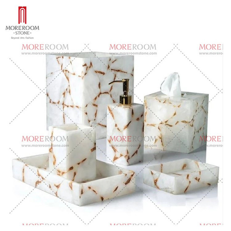 White Gemstone Gold Foil Bathroom Sets