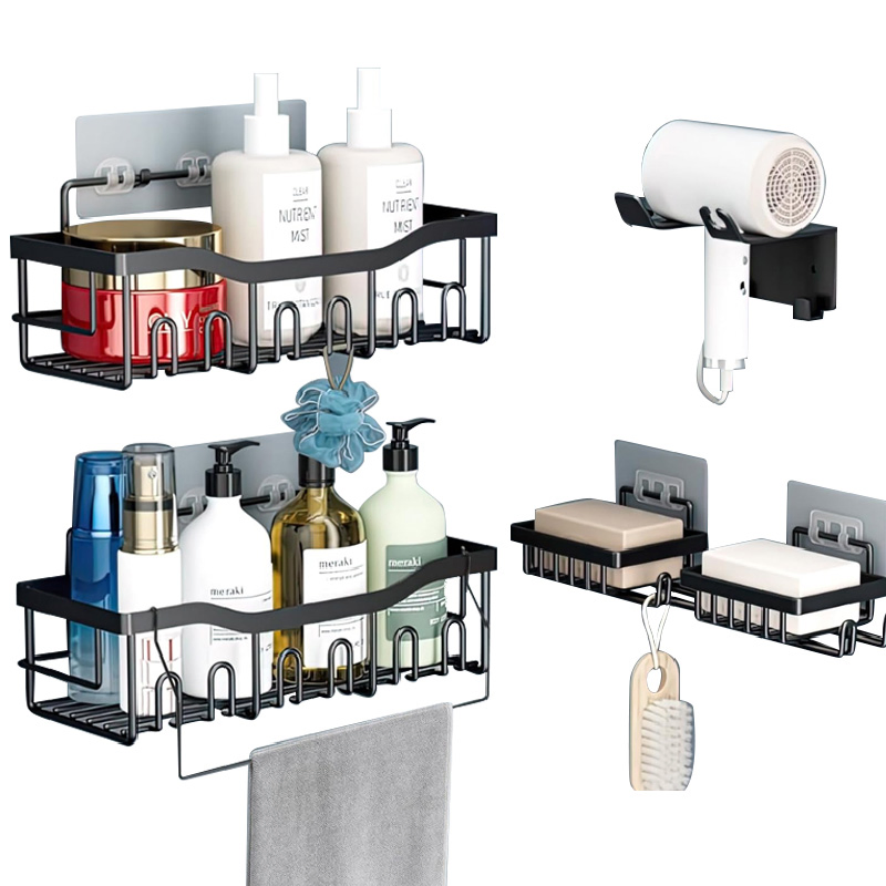 Wholesale Modern Luxury Self Adhesive Black Home Stainless Steel Metal Fittings Washroom Bath Sanitary Toilet Shower Panel Hardware Bathroom Accessories