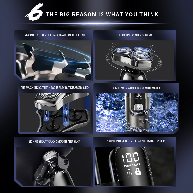 Komingdon Face Hair Remover 4 in 1triple Blade Waterproof Rotary Razor Beard Trimmer USB Rechargeable Electric Shaver for Men