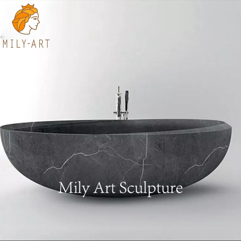 Овальная ванна черная с белыми прожилками