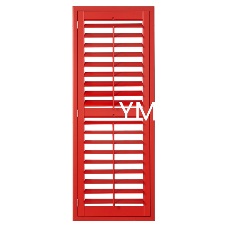 Interior Shutters Louvered Wood Red Graphic Design Classic Horizontal Paulownia Wooden Shutters