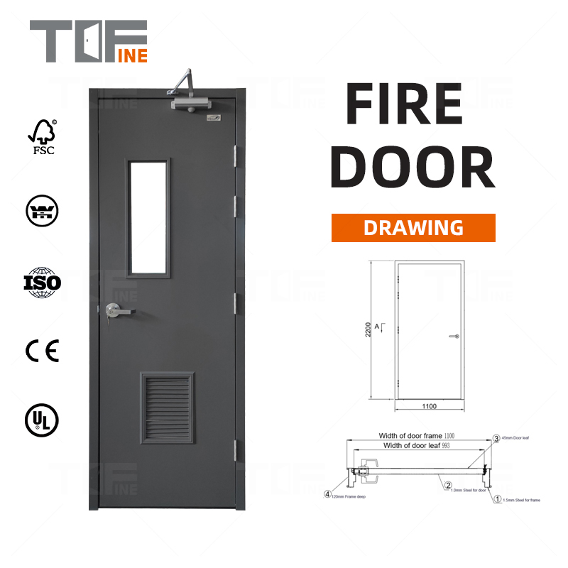 UL Standard China Manufacturer Steel Commercial Hotel Fire Rated Proof Resistant Doors for House Escape Passage Guest Rooms