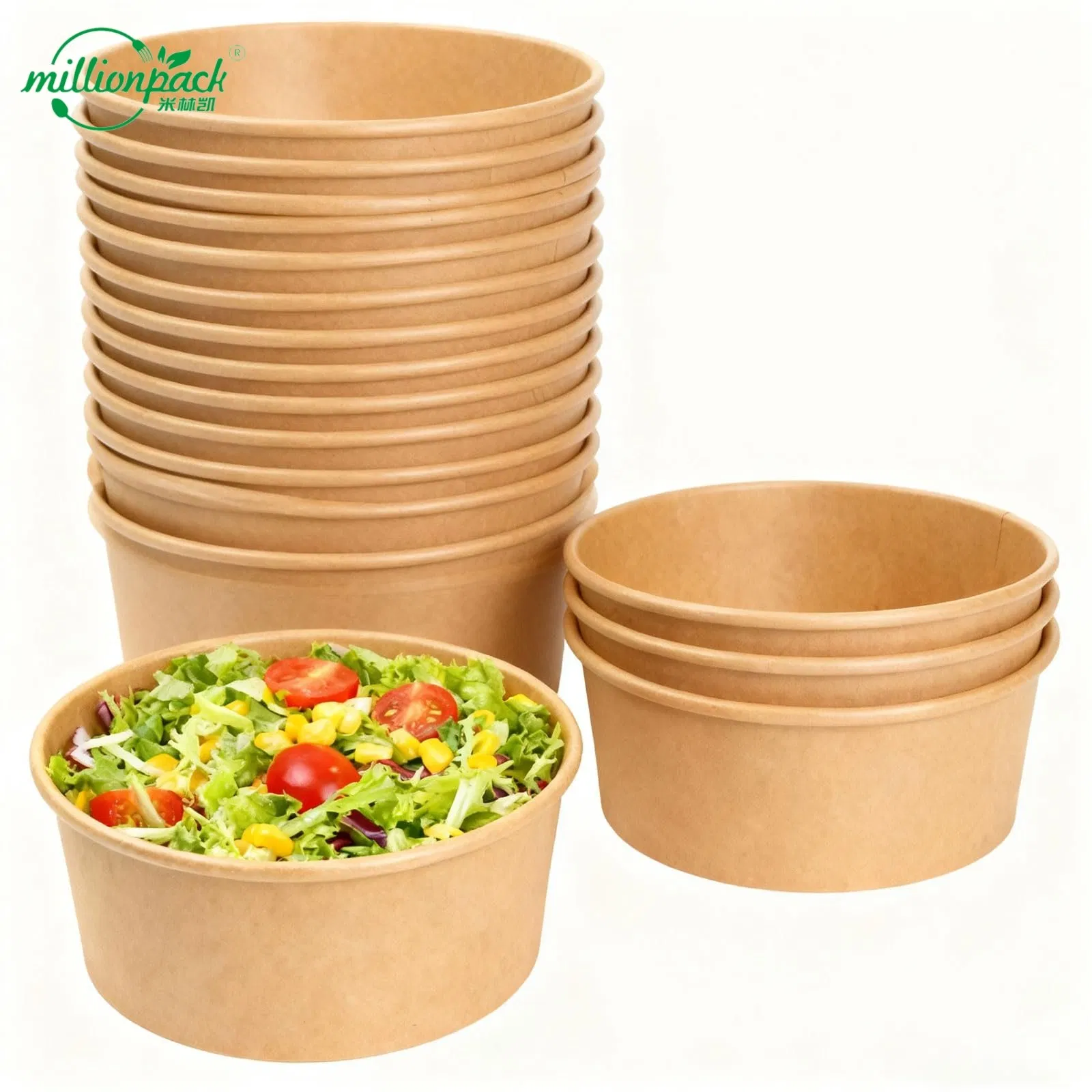 Stackable Embossed Kraft Paper Salad Bowl for Premium Brand Image Presentation