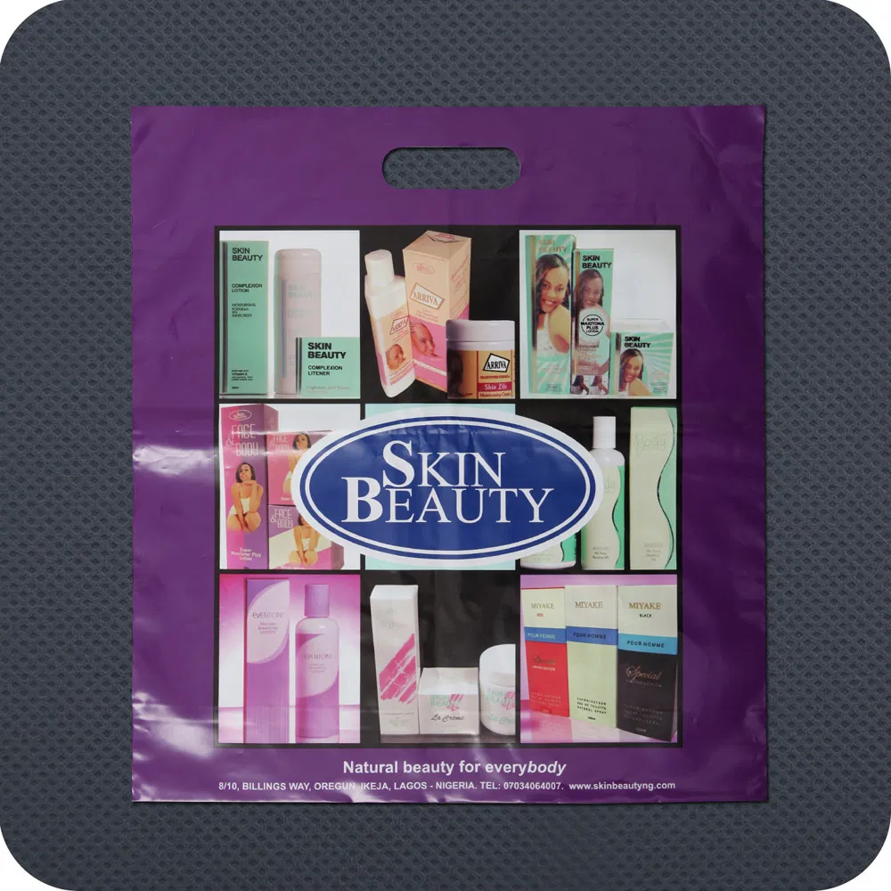 Cosmetic Printed Plastic Shopping Bag with Die-Cut Handle