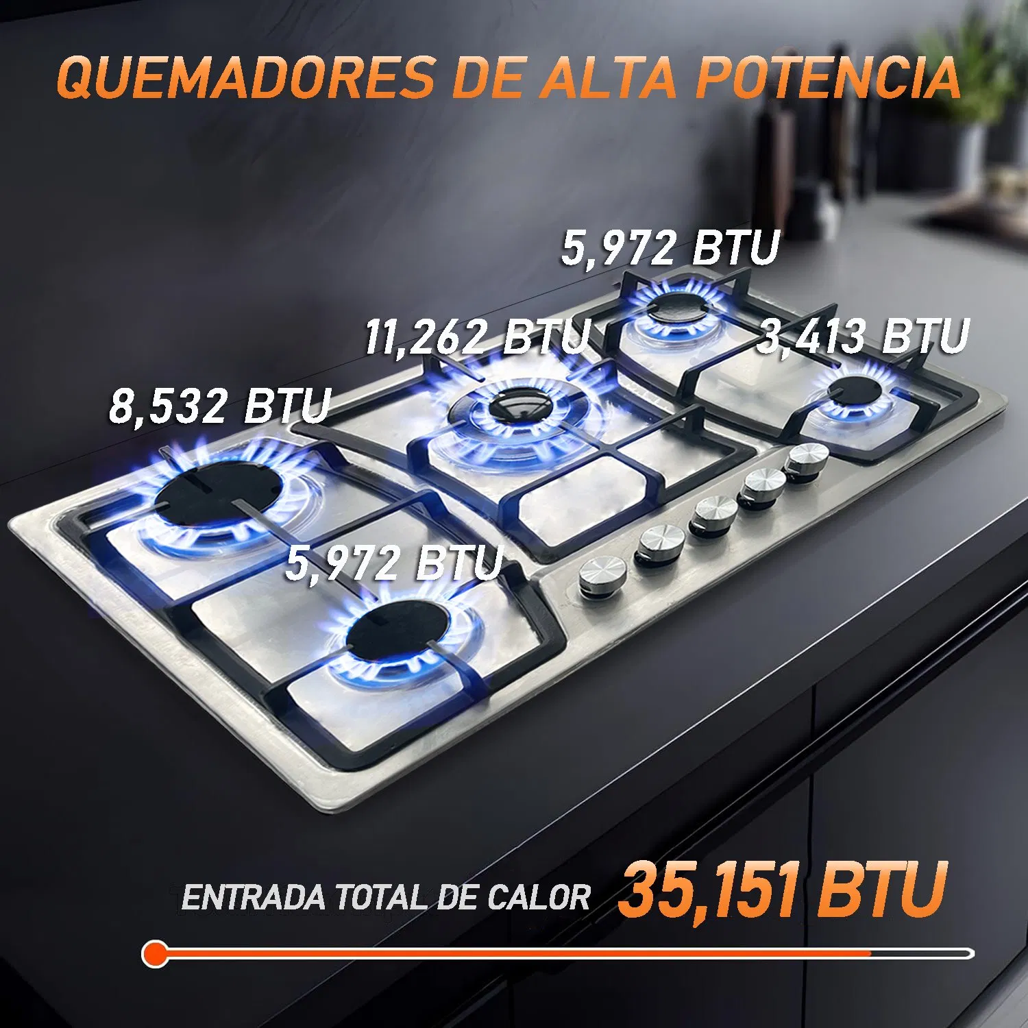 Gas Cooktop with 5 Burner, Stainless Steel Free Shipping to Mexico City