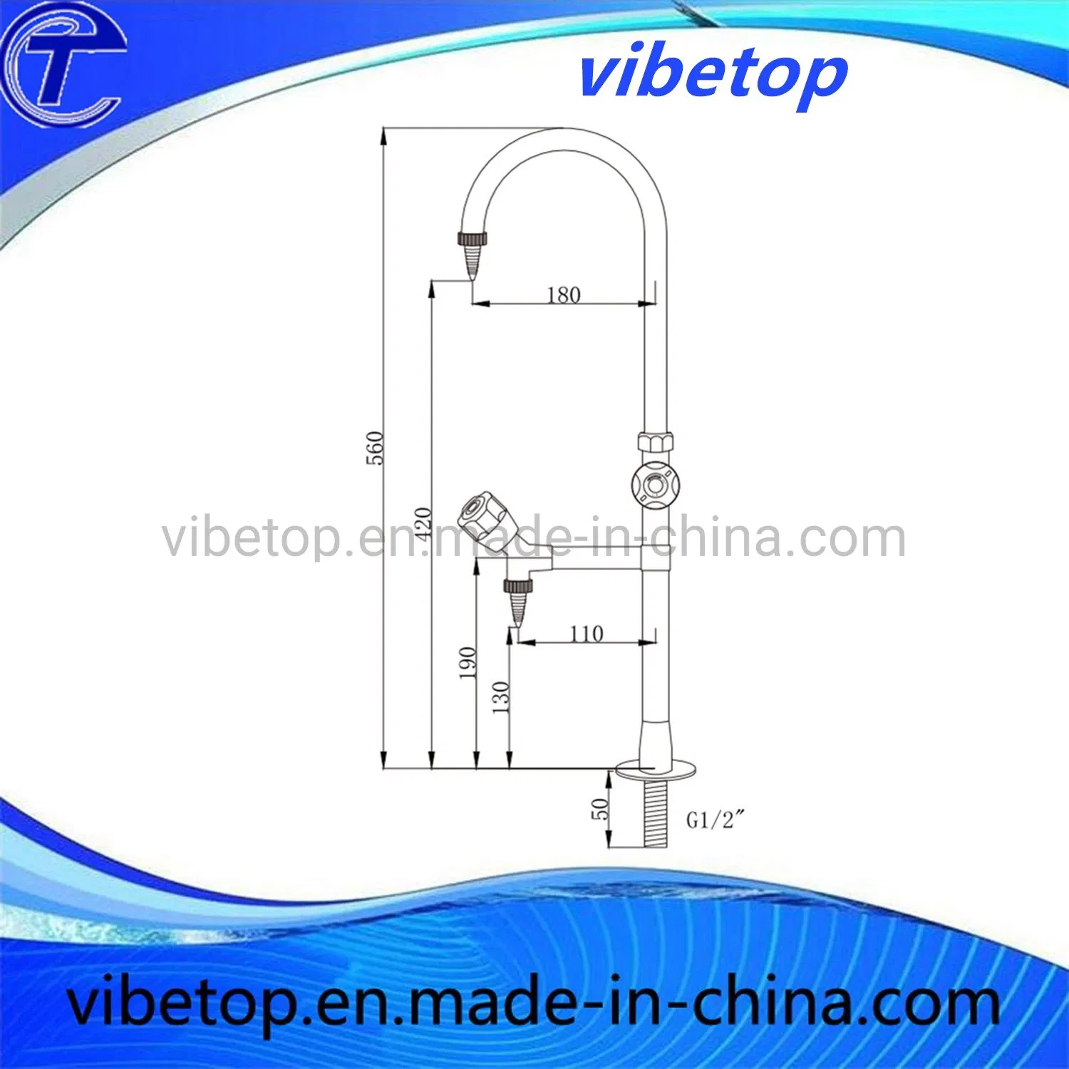 Copper Lab Tap Double Outlet Laboratory Faucet Elbow Tap Deck Mounted