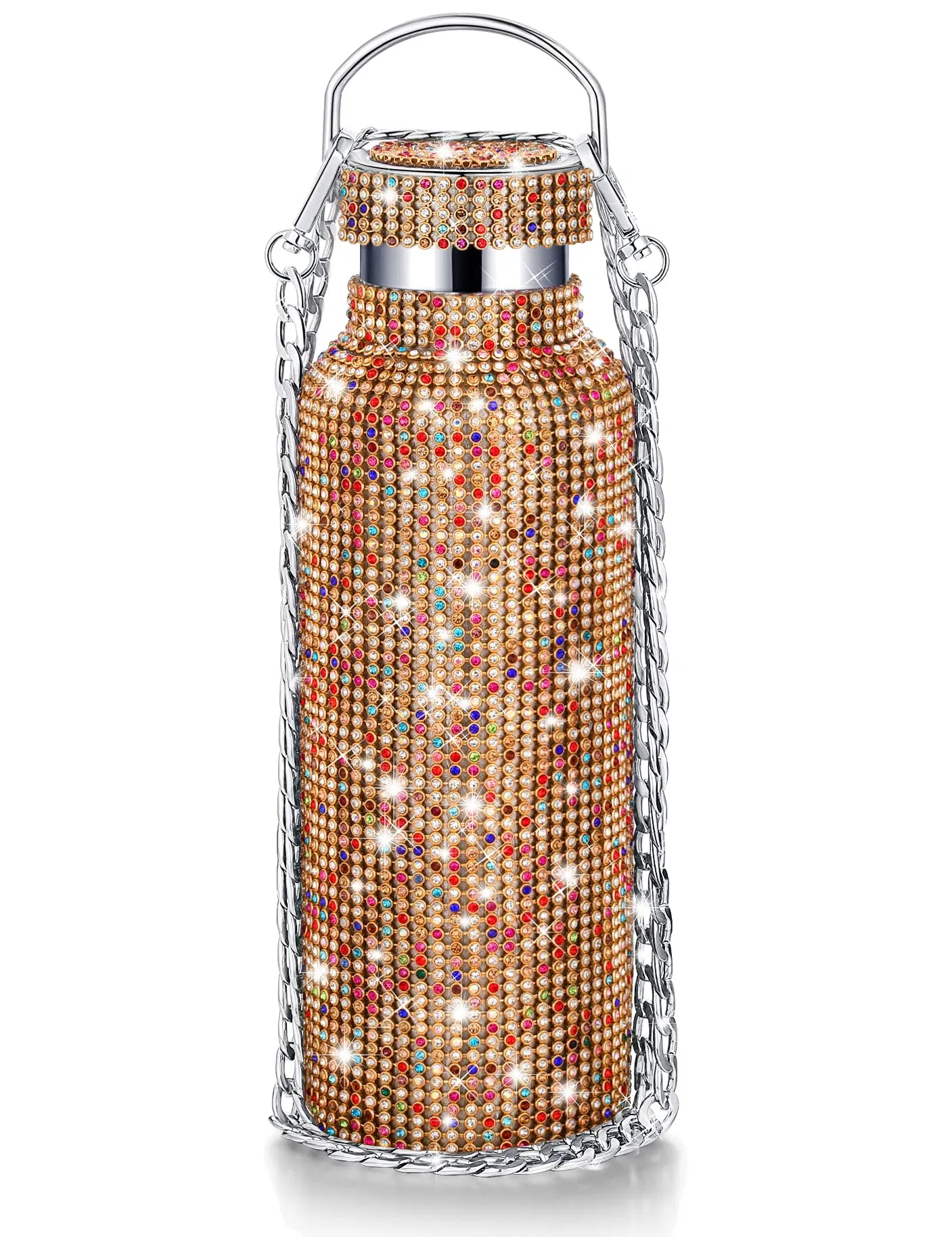 Wholesale Bling Water Bottle Diamond Stainless Steel Insulated Thermal Chain Vacuum Flask