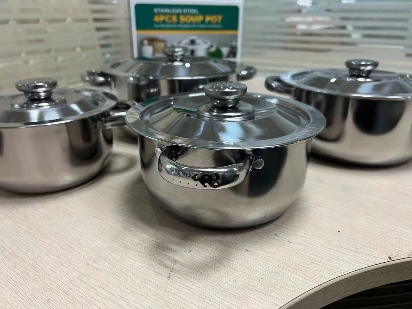 Hot Sale Stainless Steel Cookware Set 3 Piece 4 Piece with 4 Lids Stainless Steel Kitchenware Stock Pot Set