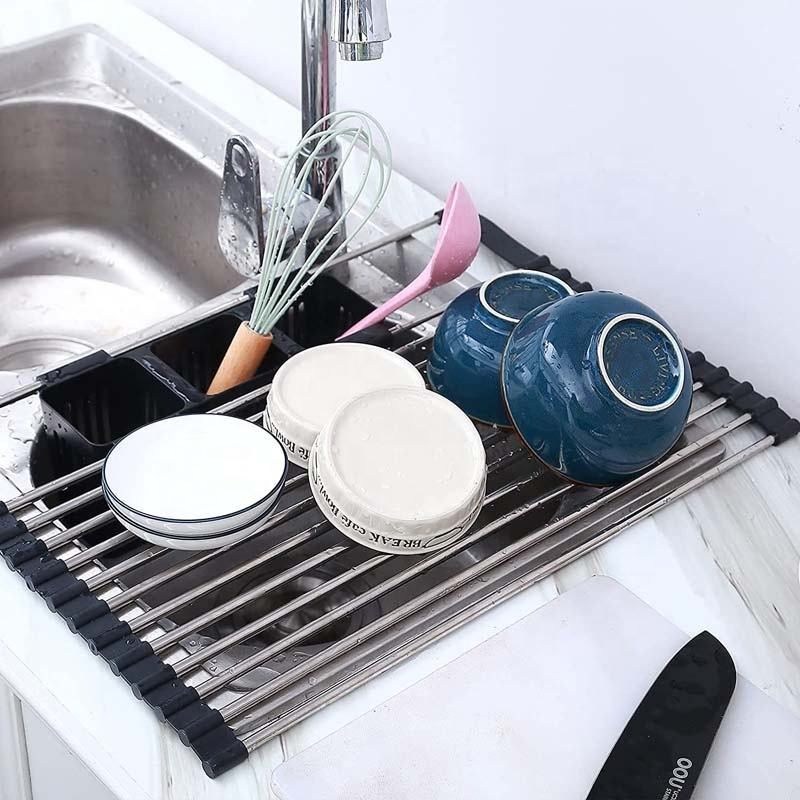 Kitchen Stainless Steel Foldable Drain Rack Hotselling Roll up Basket