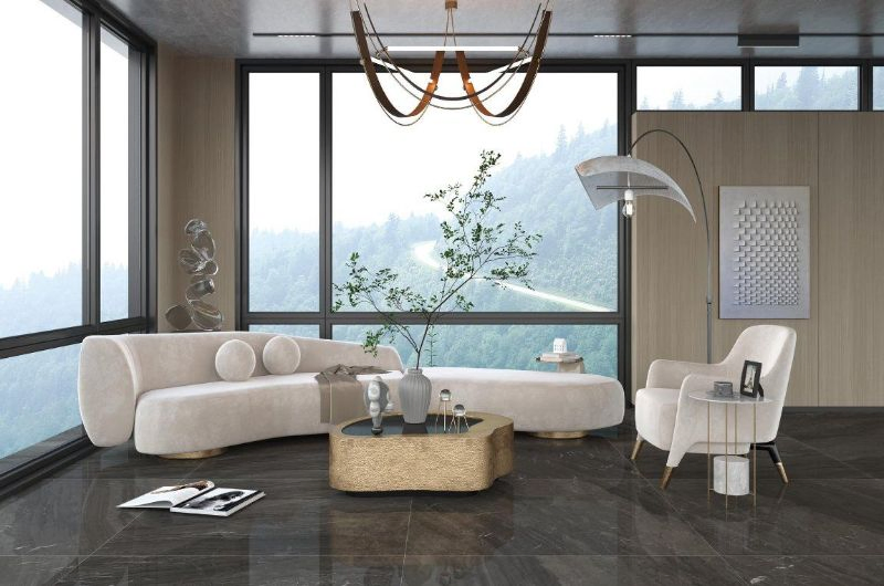 Modern Design Glossy Rock Stone Dark Grey and Brown Big Slab Marble Look Panel Sintered Stone Slabs Porcelain Tile for Hotel Lobby