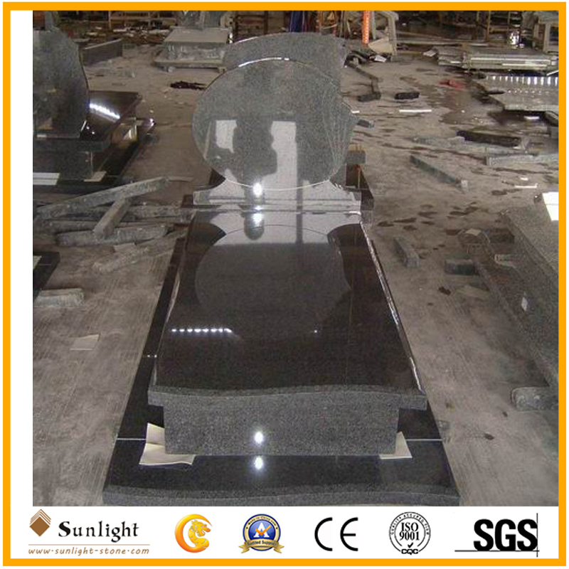 G654 Padang Dark Granite Double Headstone with Cross, Headstones and Monuments Tombstones