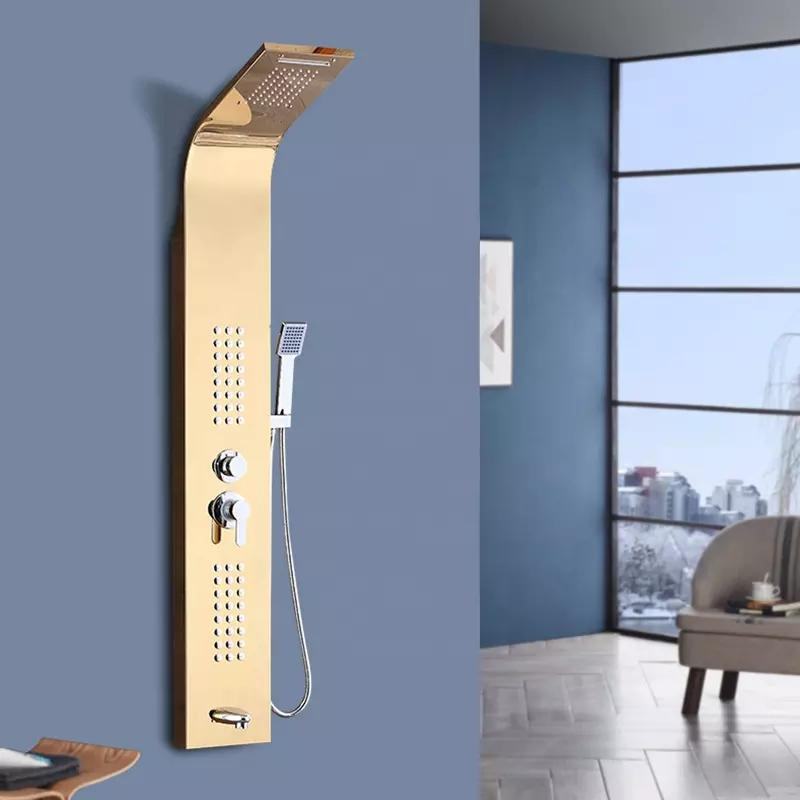 Shower Panel Tower System Stainless Steel Multi-Function Shower Panel with Spout Rainfall Waterfall Massage Jets Tub Spout Hand Shower